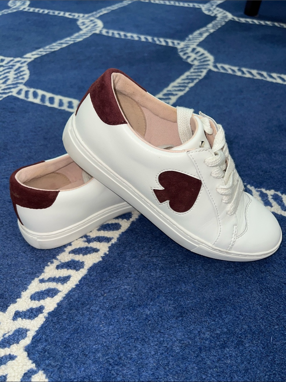 Kate Spade 7B White Sneakers with Burgundy Heart Accent